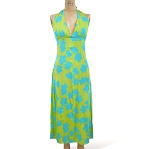 Bershka Halterneck Womens S Midi Dress Hibiscus Floral Print Festival Coastal